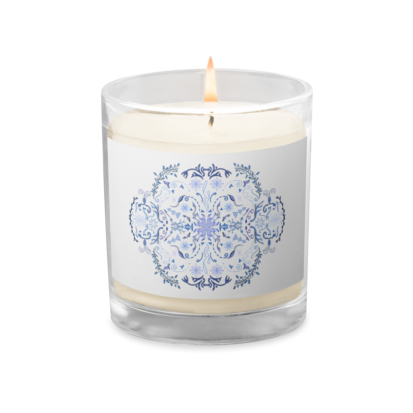 Winter Folk Art Glass Jar Soy Wax Candle