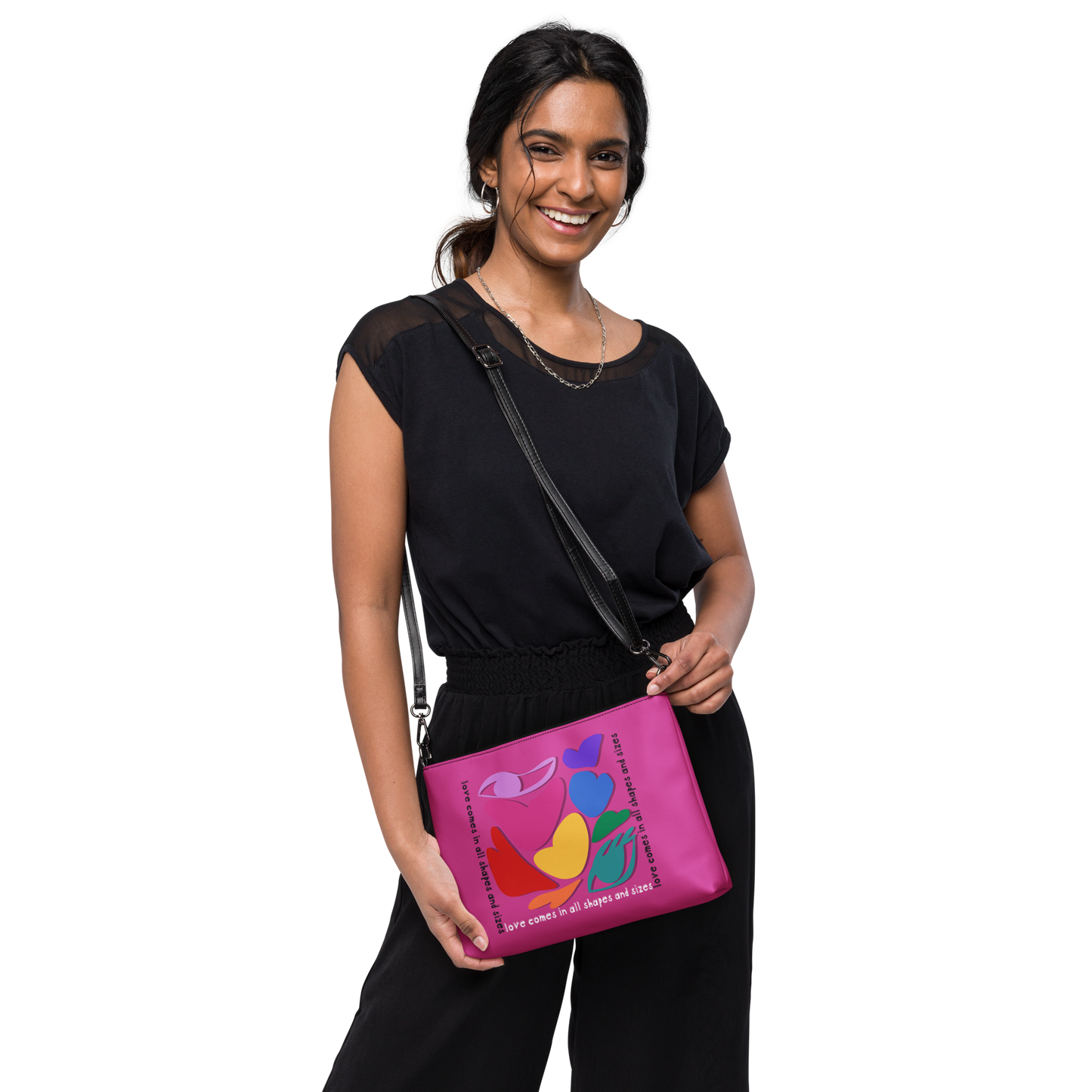 Love Comes in All Shapes & Sizes Rainbow Crossbody Bag