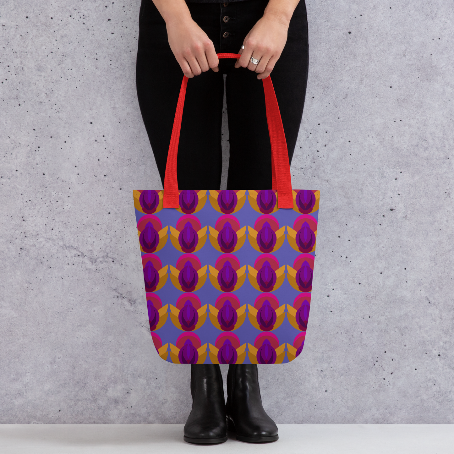 Retro Lotus Pattern Tote