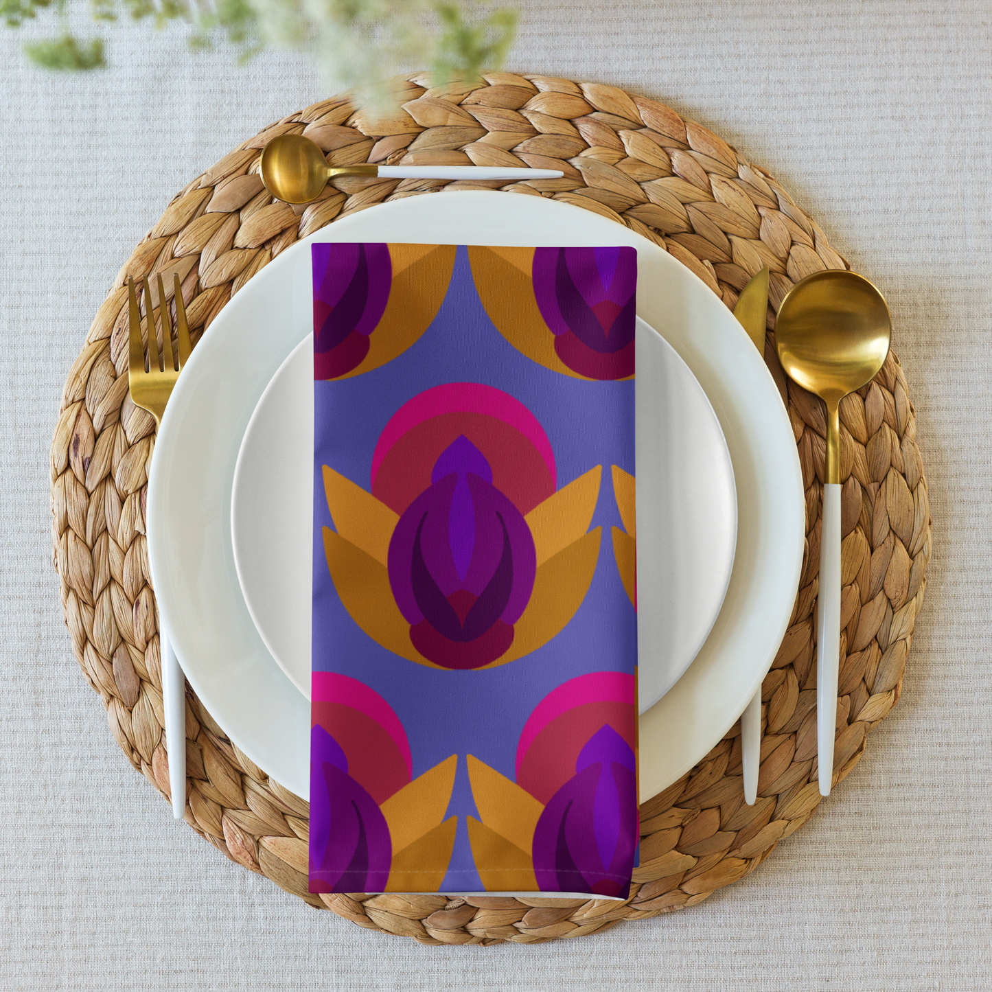 Retro Lotus Cloth Napkin Set