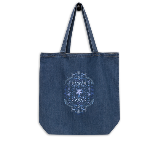 Winter Folk Art Organic Denim Tote