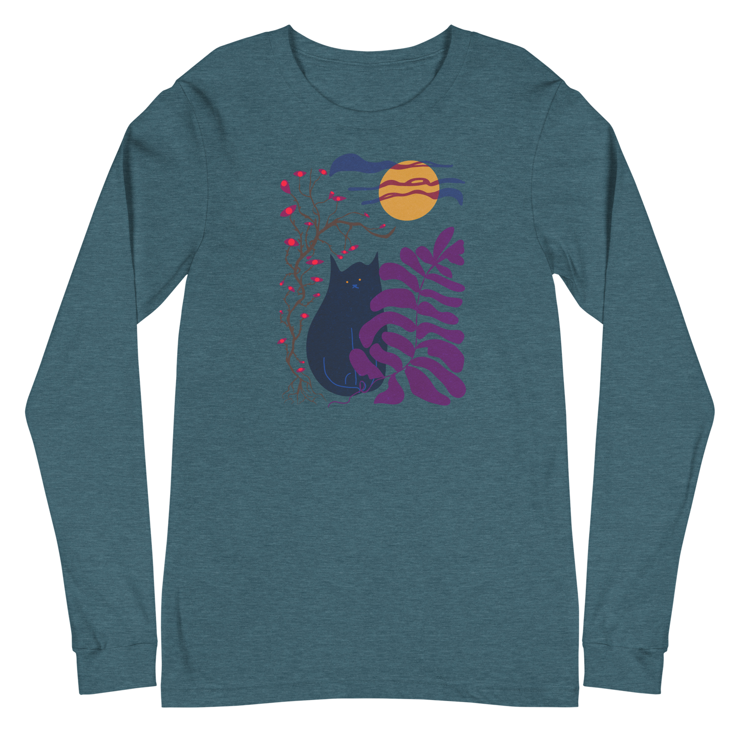 Camiseta de manga larga con gato lunar