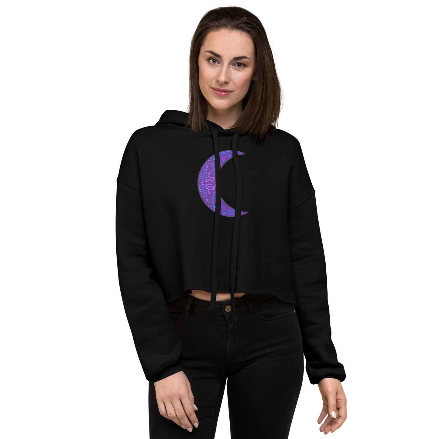 Serpent Moon Folk Art Crop Hoodie