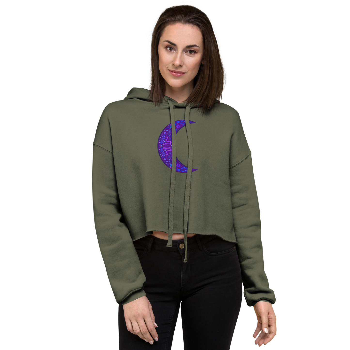 Serpent Moon Folk Art Crop Hoodie